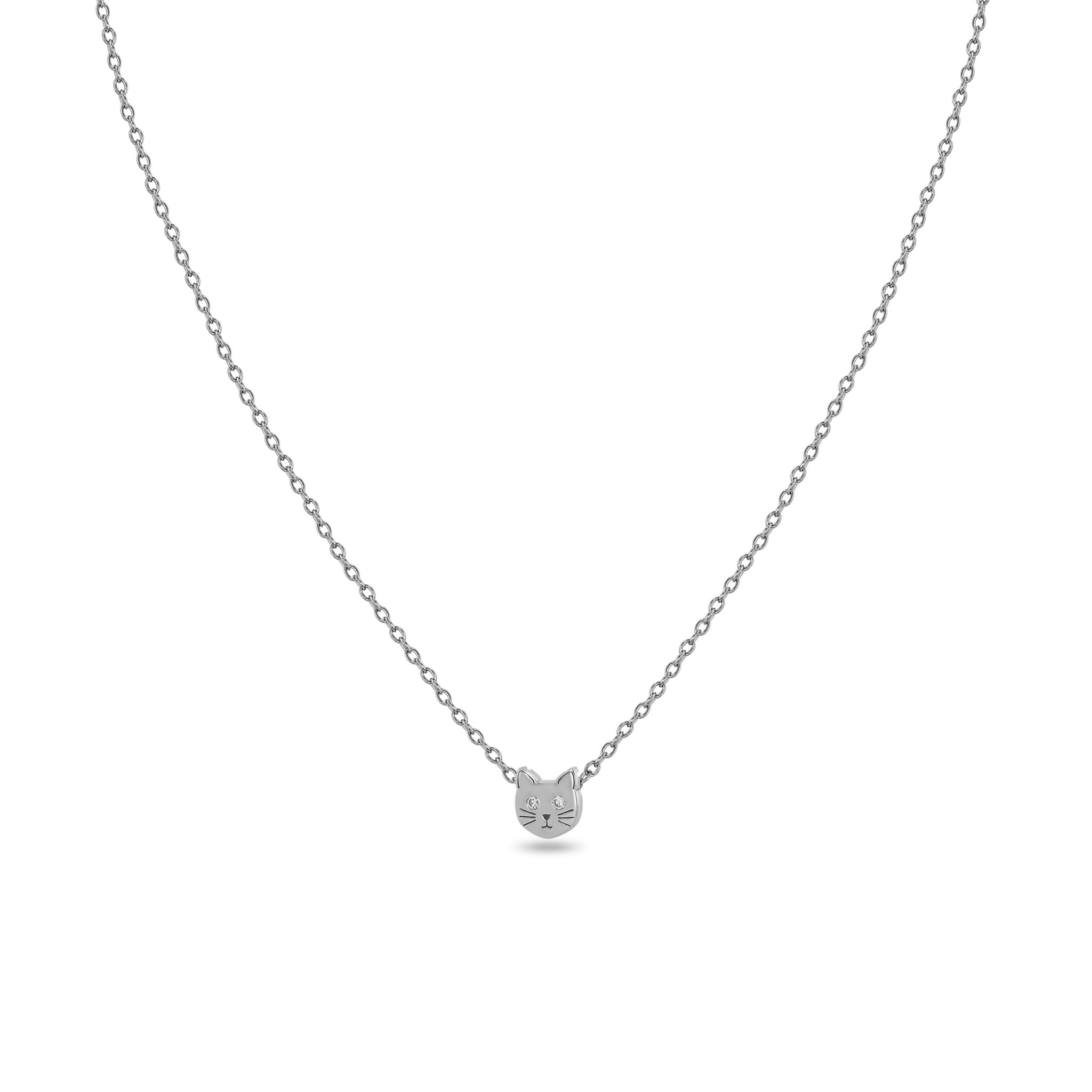Itty Bitty Cat with Diamond Eyes Necklace