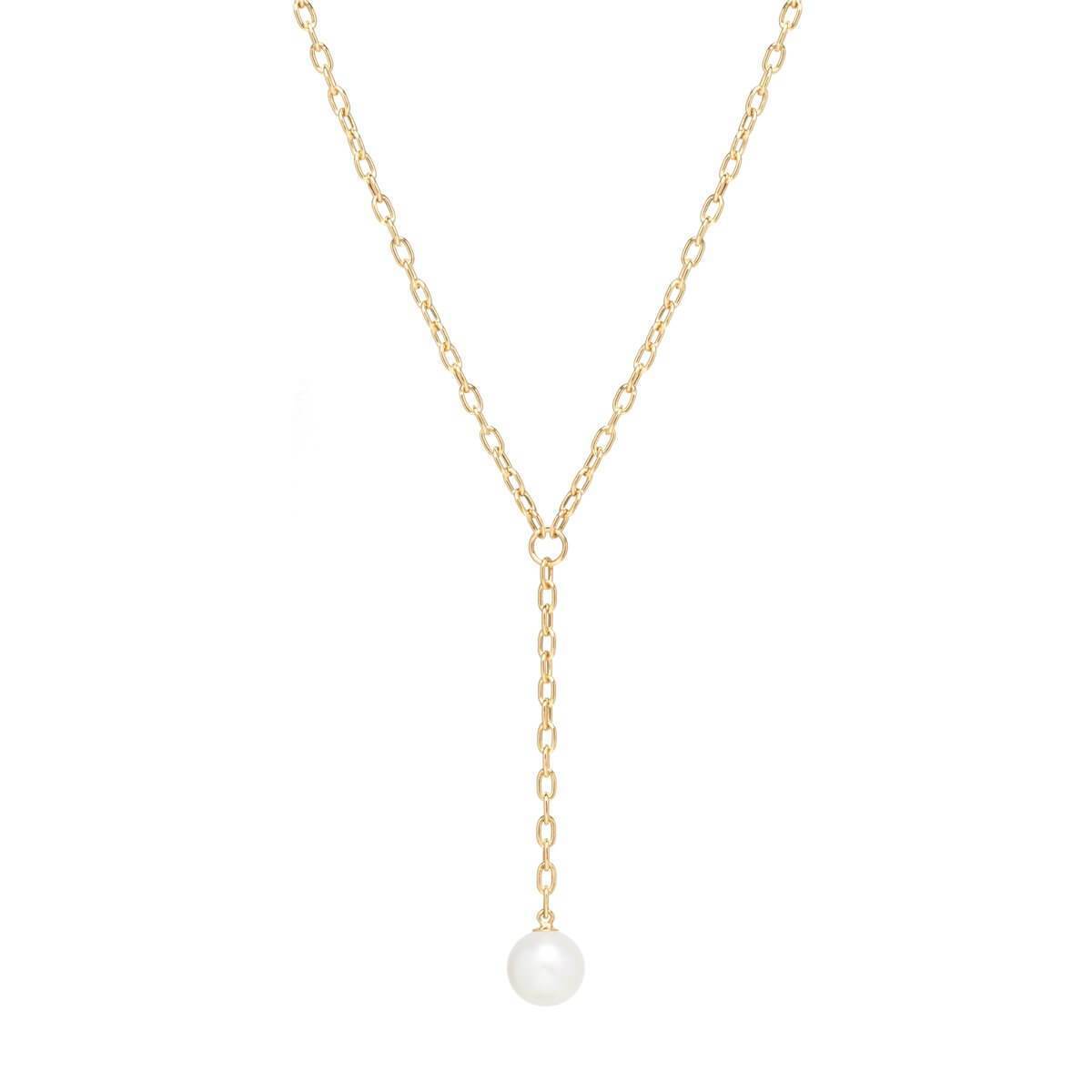 Small Oval Link Lariat with Pearl Drop