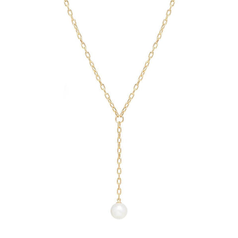 Small Oval Link Lariat with Pearl Drop