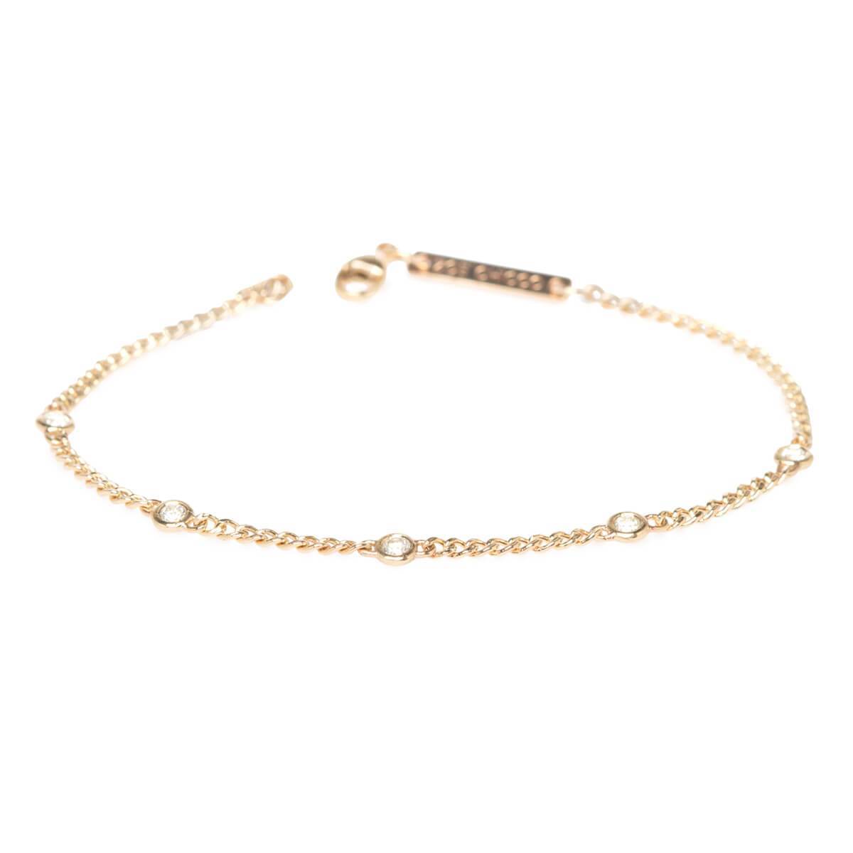 Extra Small Curb Chain Bracelet with Five Floating Diamonds
