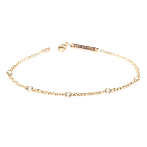 Extra Small Curb Chain Bracelet with Five Floating Diamonds
