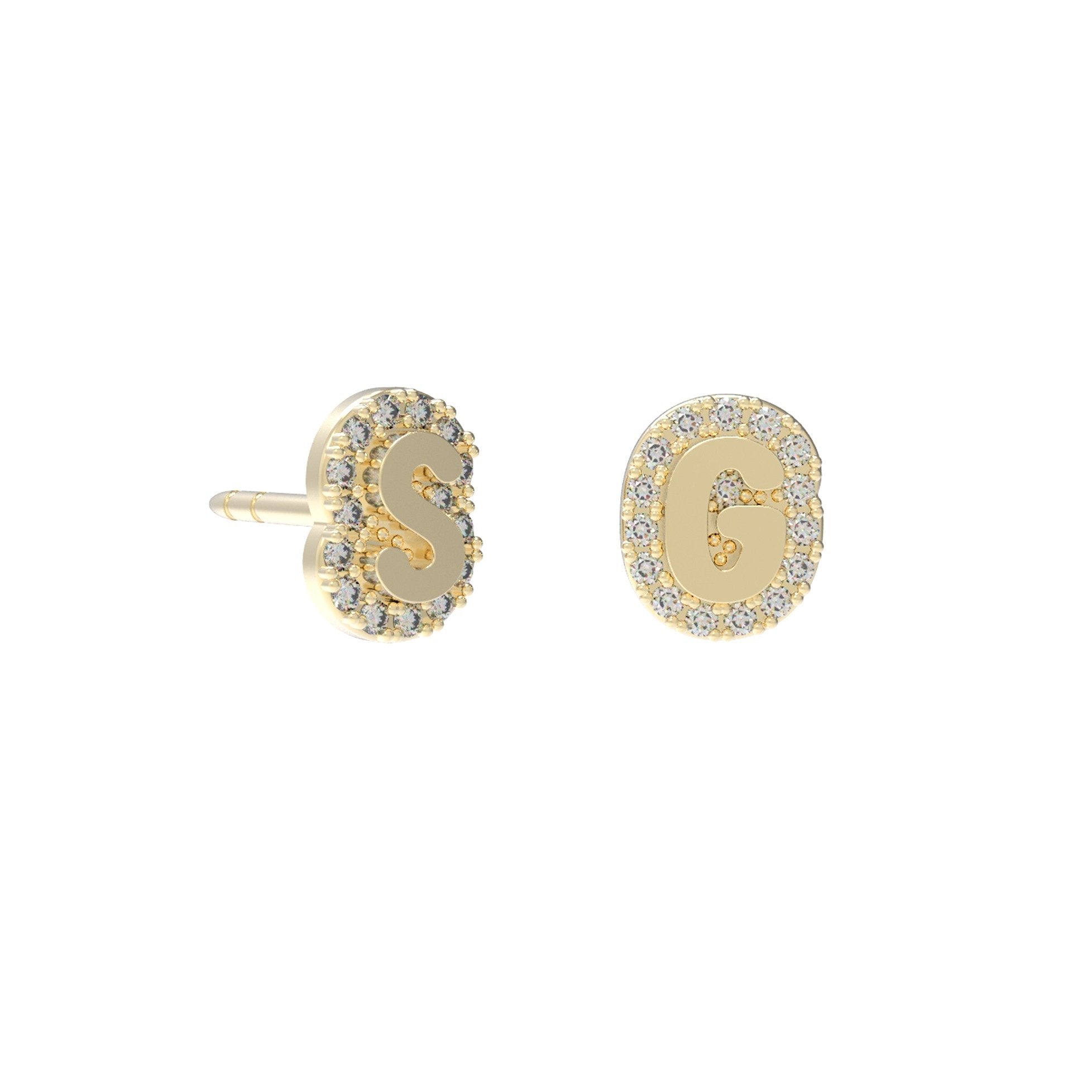 Bubble Initial Studs with Pave Outline