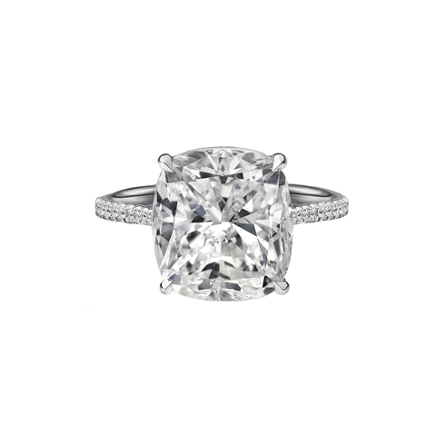 6.89 Carat Cushion Cut Engagement Ring with Diamond Pavé