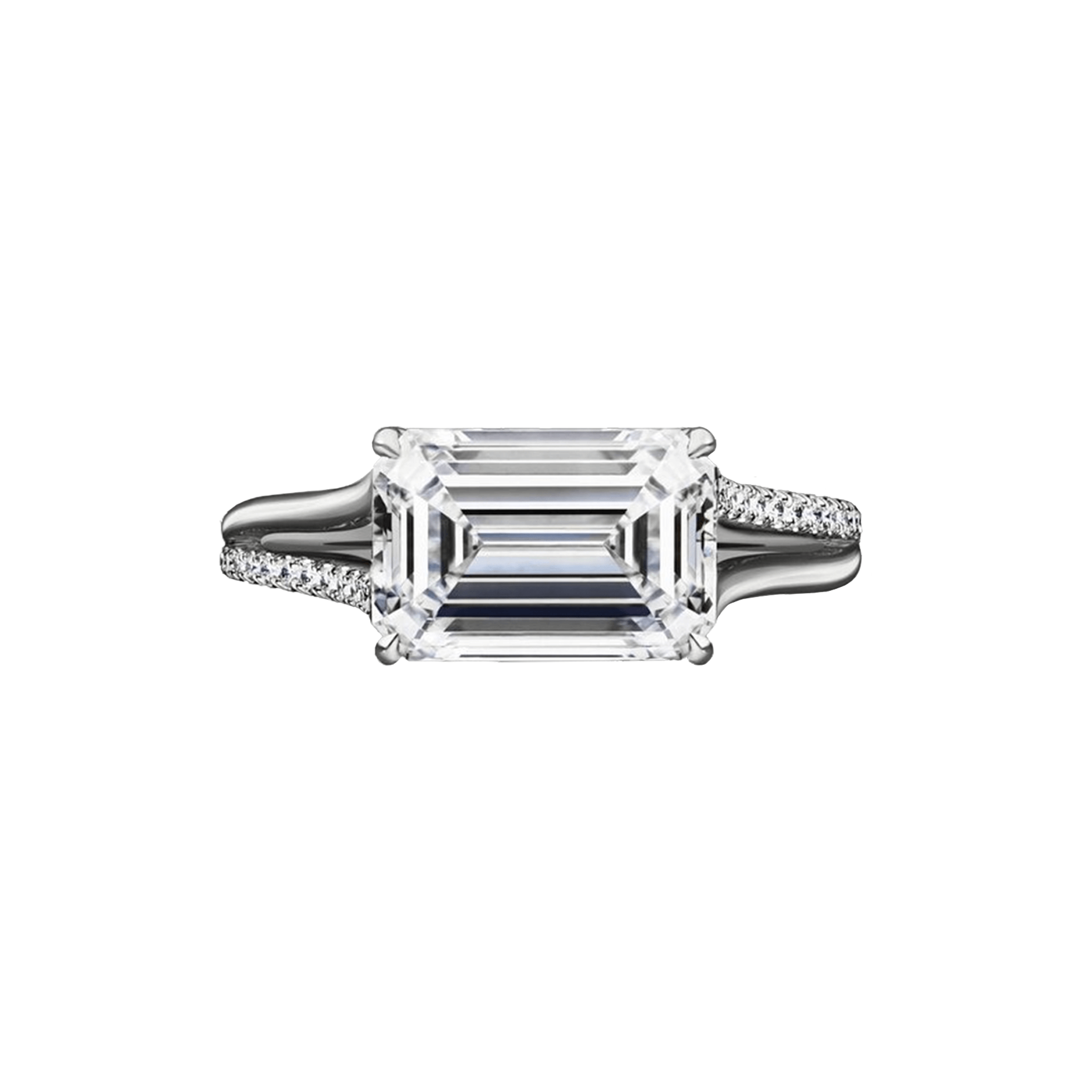 2.02 Carat East-West Emerald Cut Engagement Ring with Split Shank