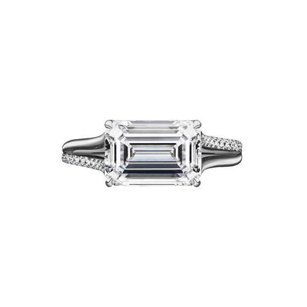 2.02 Carat East-West Emerald Cut Engagement Ring with Split Shank