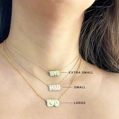 Small Bubble Name with Pave Outline Necklace