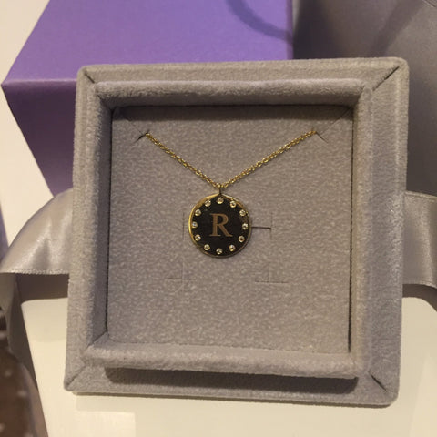 Disc Pendant with Diamond Outline