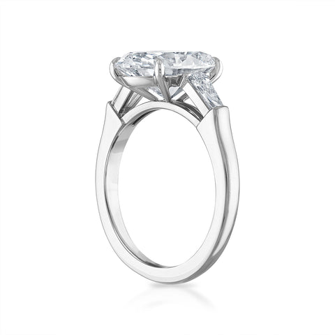 3.71ct Oval Three-Stone with with Tapered Baguette Side Stones Engagement Ring