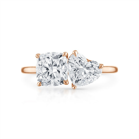 2.54cttw Heart Shaped and Cushion Cut Two-Stone Engagement Ring