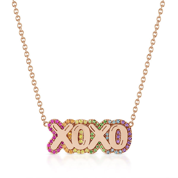 Large Bubble Name with Rainbow Outline Necklace
