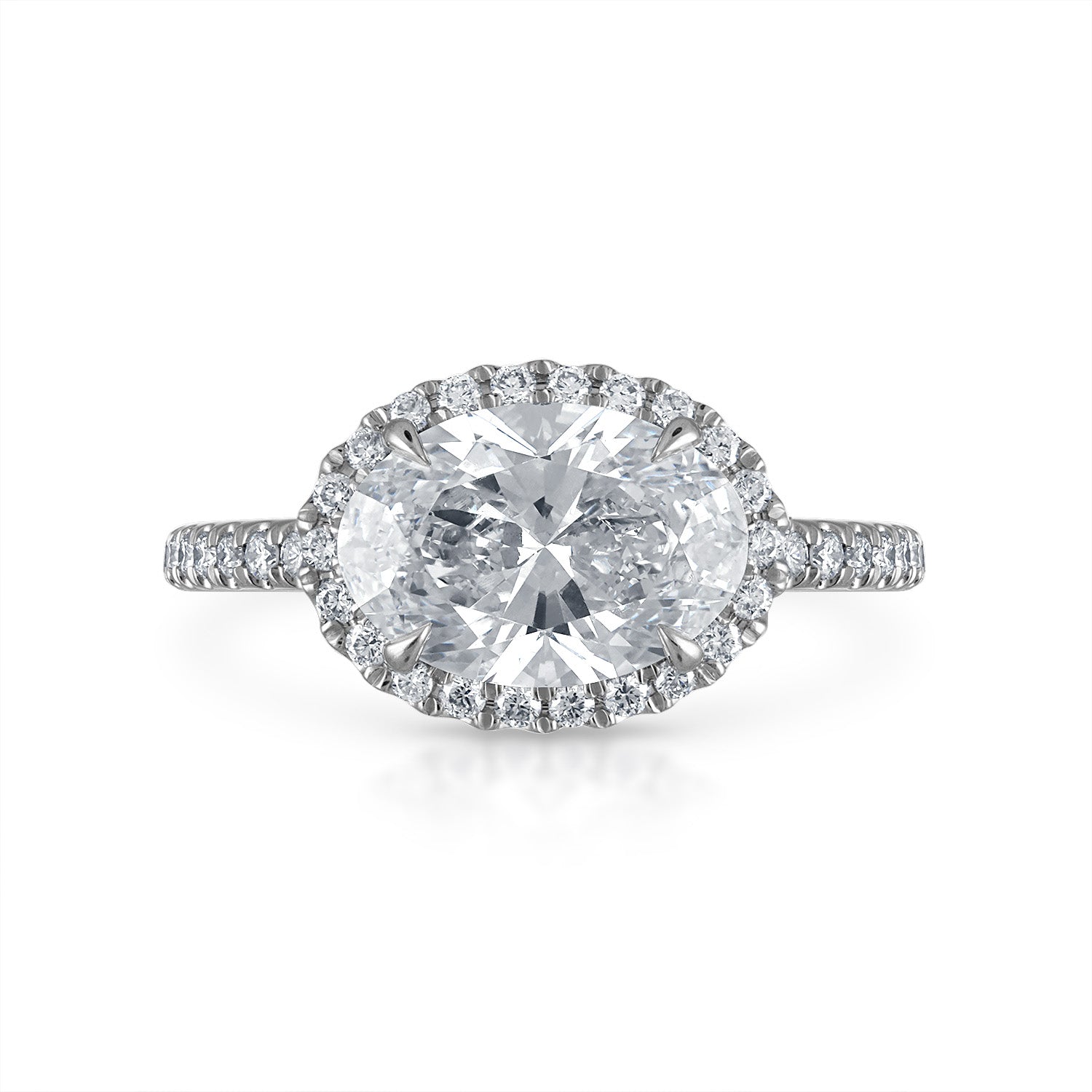 2.01ct Oval Shape East-West with Pave Halo and Band Engagement Ring
