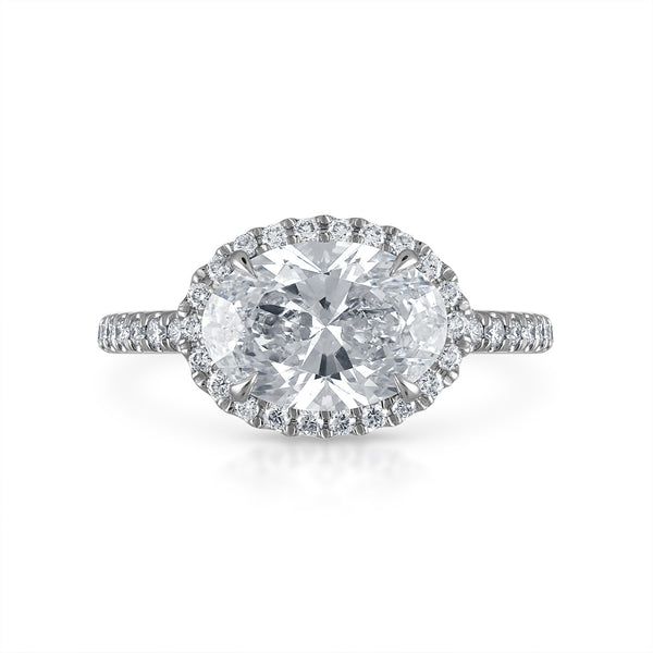 2.01ct Oval Shape East-West with Pave Halo and Band Engagement Ring