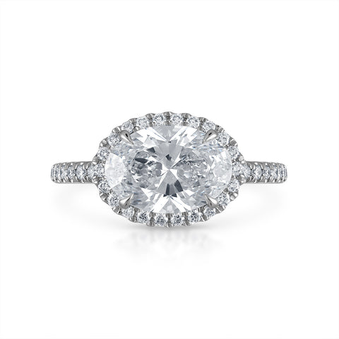 2.01ct Oval Shape East-West with Pave Halo and Band Engagement Ring