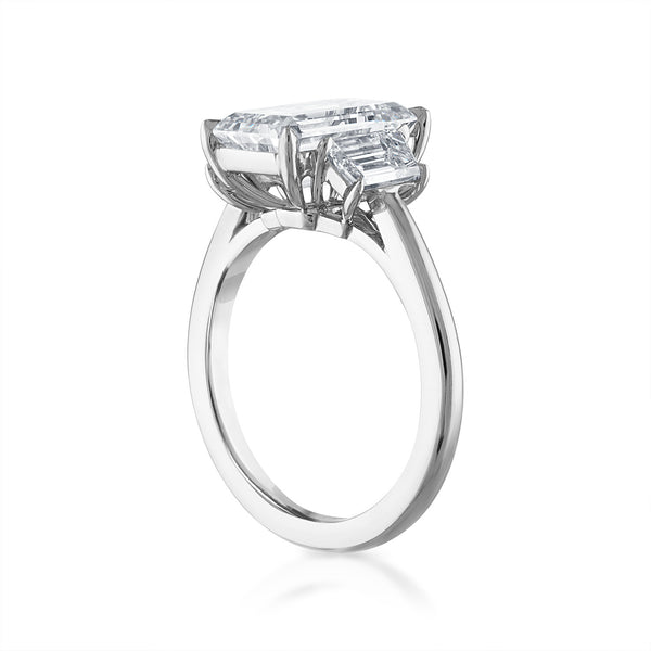 5.02ct Emerald Cut Three-Stone with Trapezoid Side Stones Engagement Ring