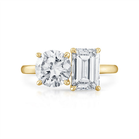 3.01cttw Round Cut and Emerald Cut Two-Stone Engagement Ring