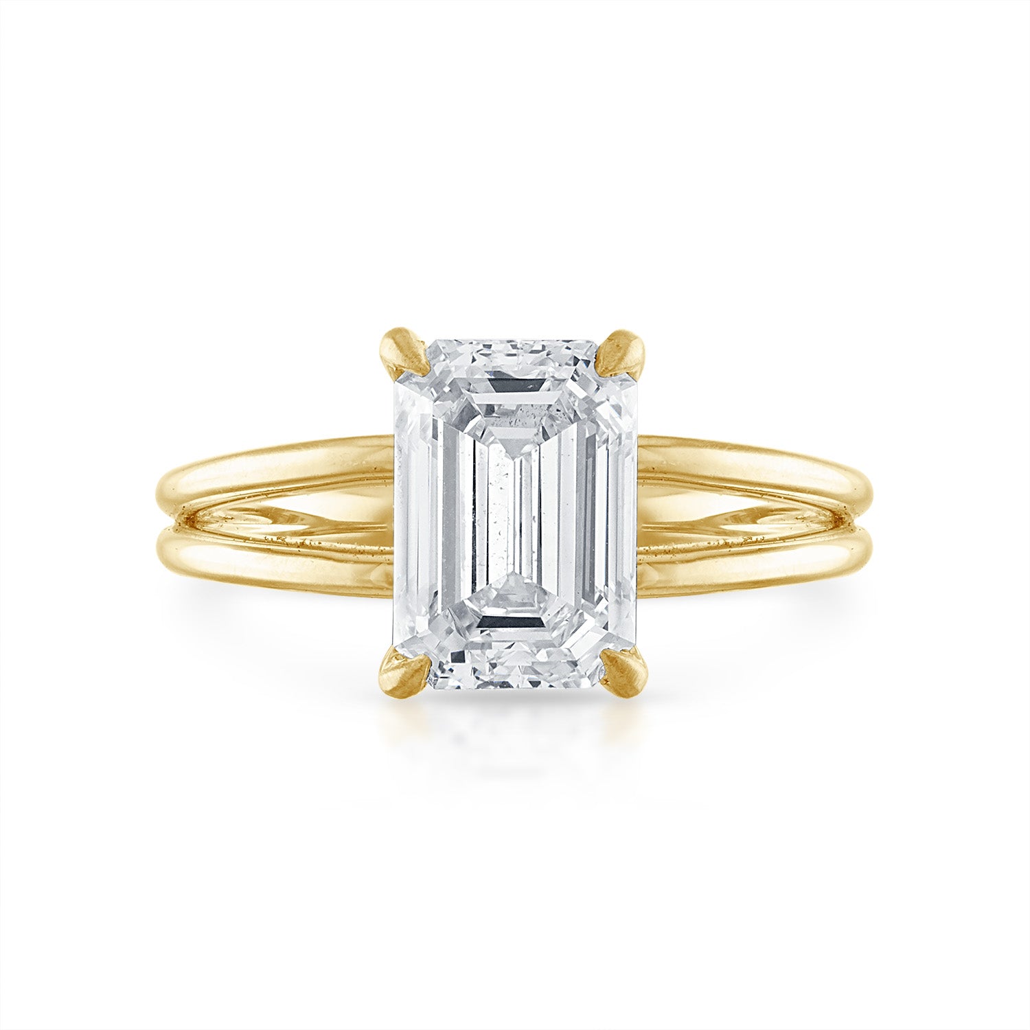2.50ct Emerald Cut Solid Gold Split Shank Engagement Ring