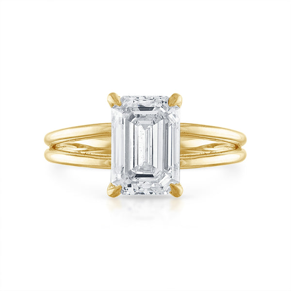 2.50ct Emerald Cut Solid Gold Split Shank Engagement Ring