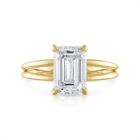 2.50ct Emerald Cut Solid Gold Split Shank Engagement Ring