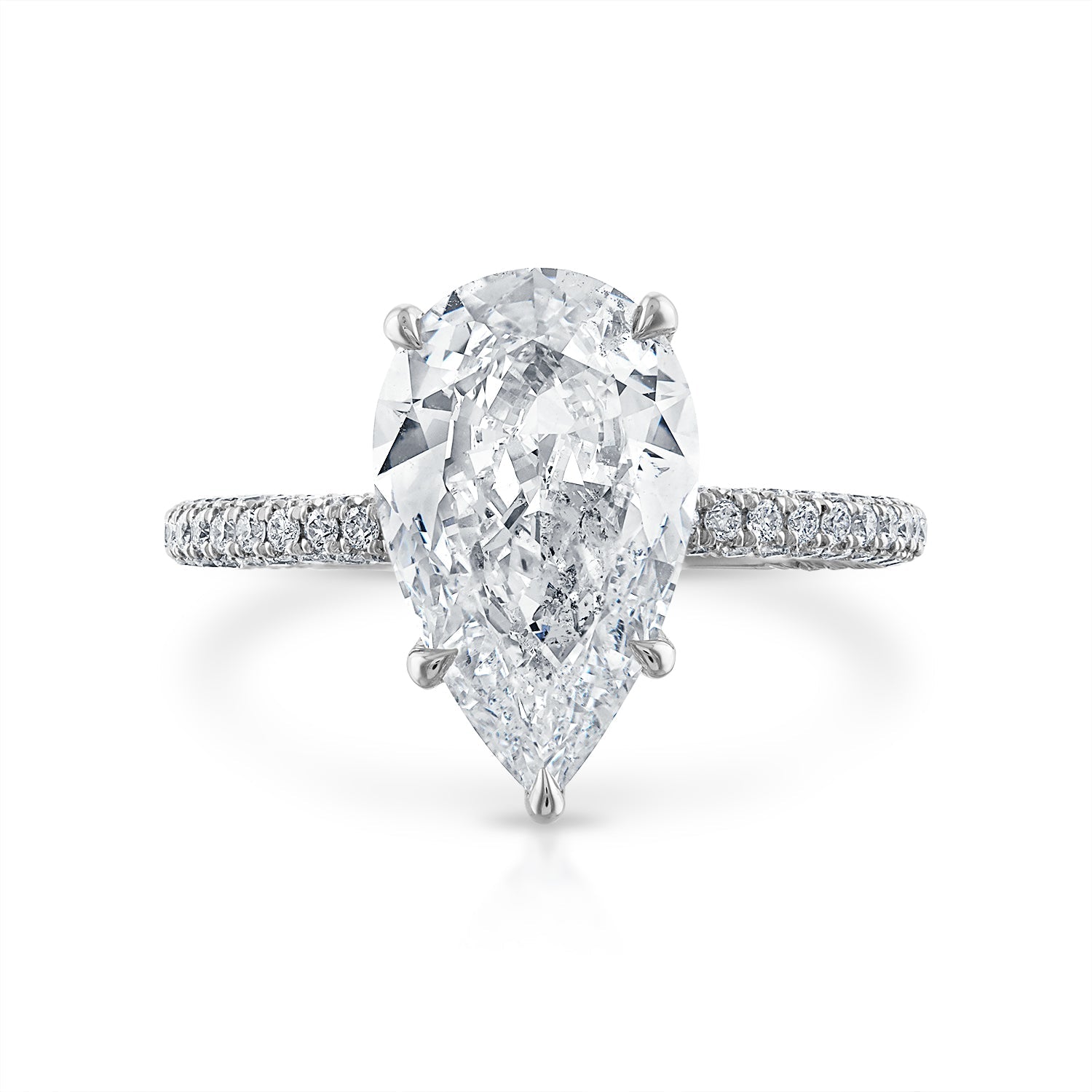 3.02ct Pear Shape with Three-Sided Pave Band and Hidden Pave Halo Engagement Ring