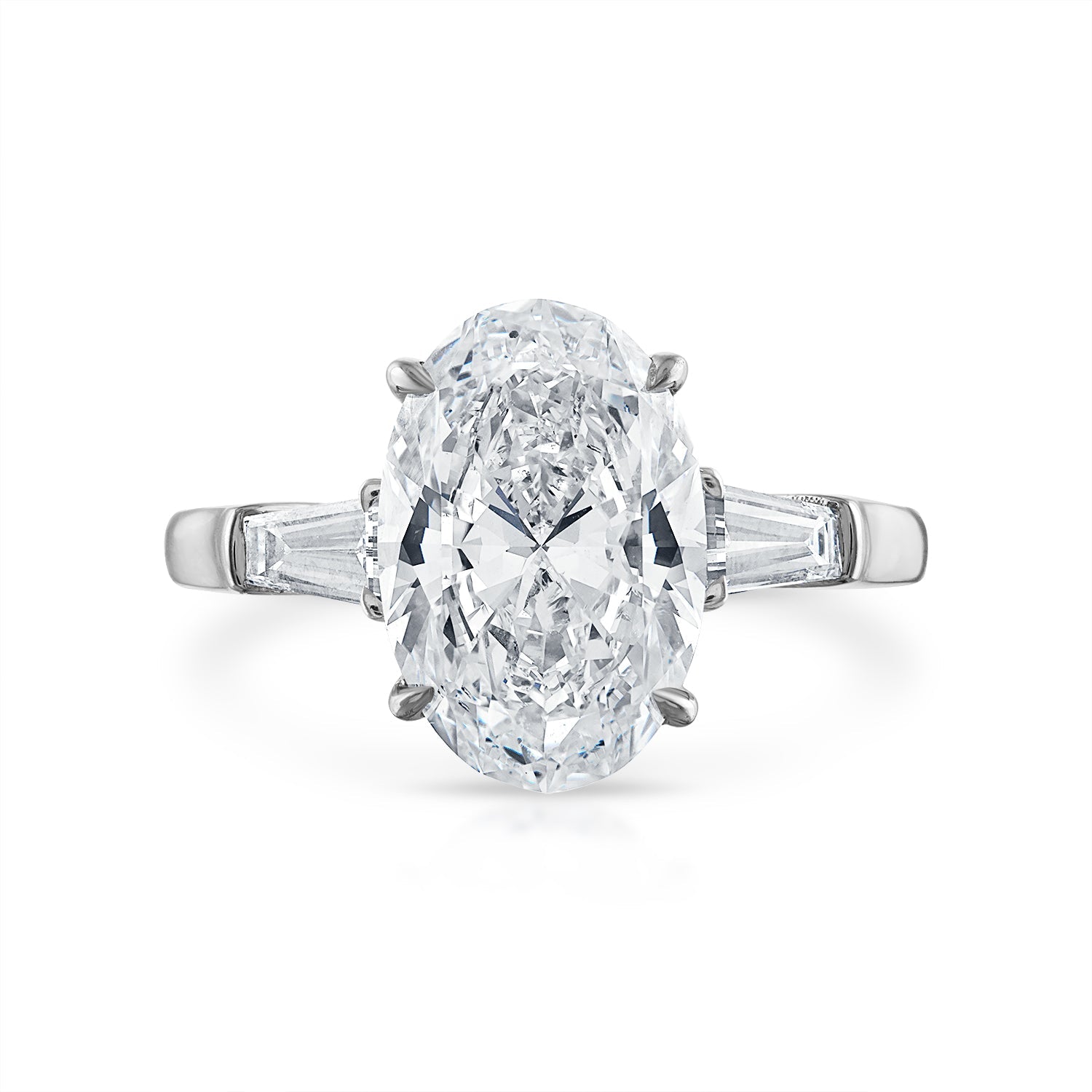 3.71ct Oval Three-Stone with with Tapered Baguette Side Stones Engagement Ring