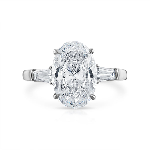 3.71ct Oval Three-Stone with with Tapered Baguette Side Stones Engagement Ring