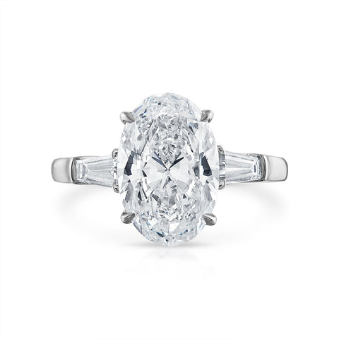 3.71ct Oval Three-Stone with with Tapered Baguette Side Stones Engagement Ring