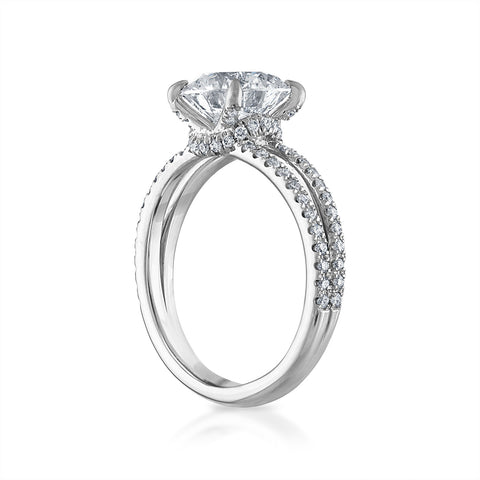 2ct Round Brilliant Cut Pave Split Shank with Pave Scarf Engagement Ring