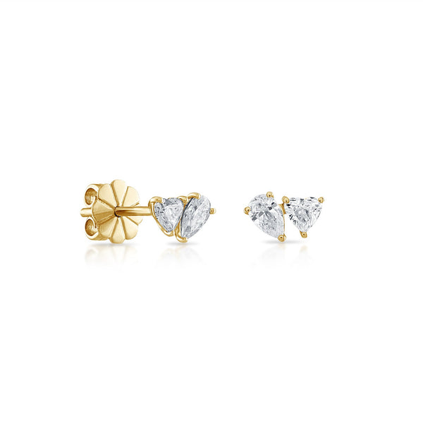 Mini Pear-Heart Two Stone Earring