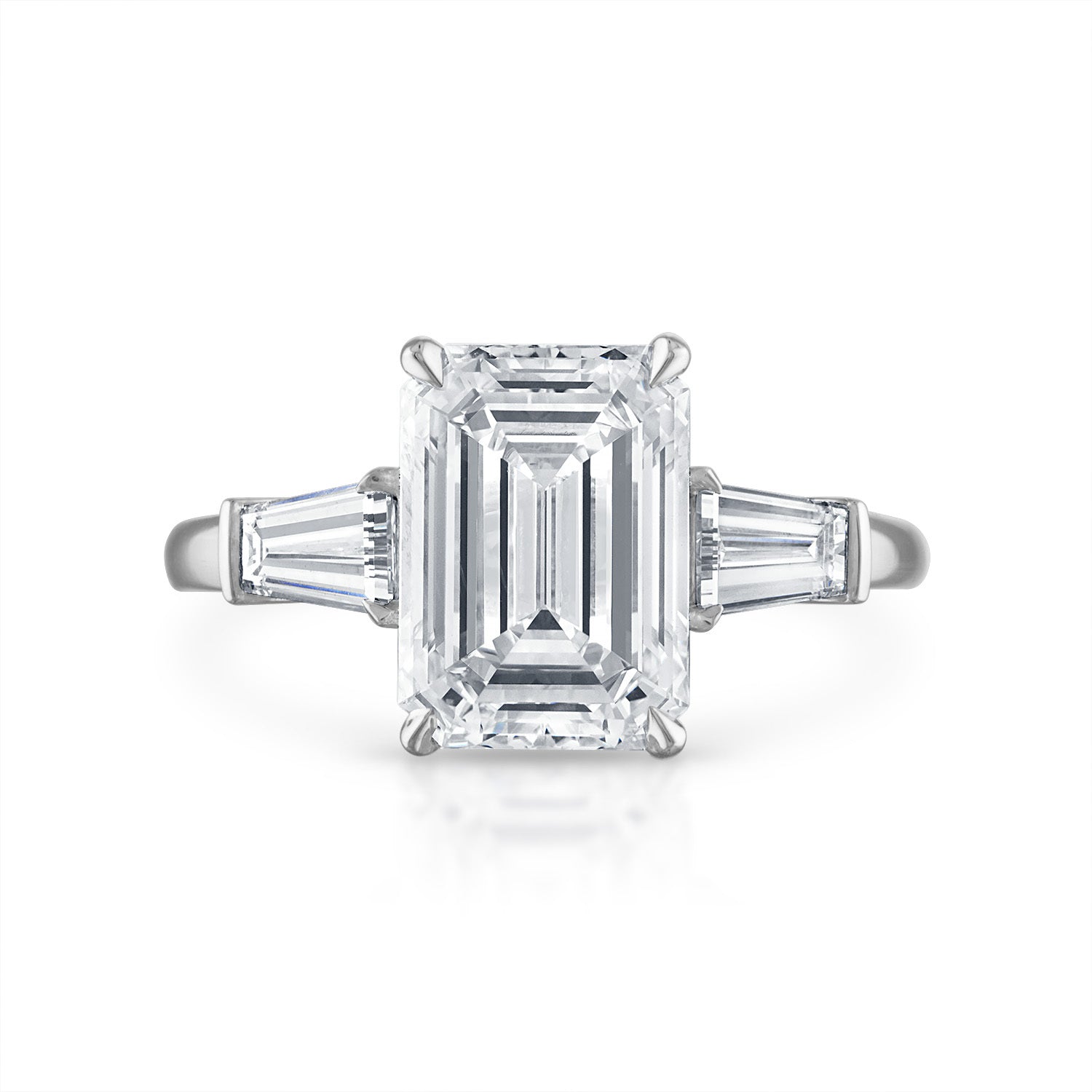 3.51ct Emerald Cut Three-Stone with with Tapered Baguette Side Stones Engagement Ring