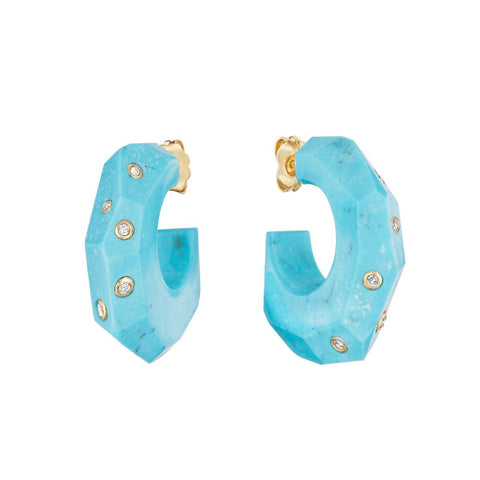 Turquoise Facet Stone Hoops
