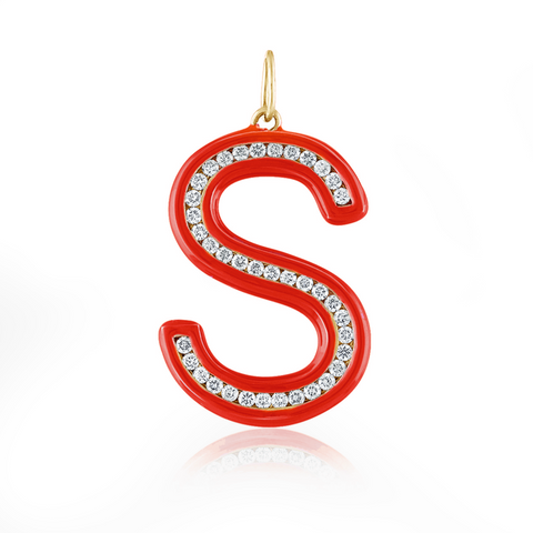 Enamel and Diamond Initial Charm
