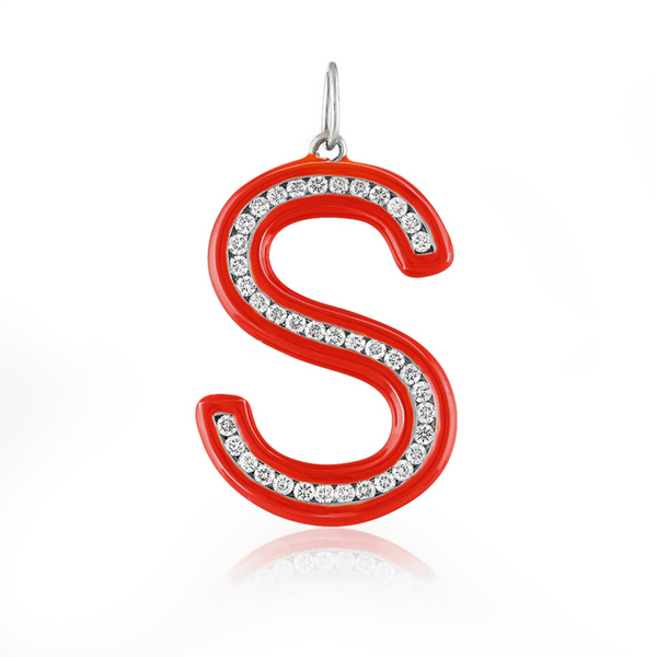 Enamel and Diamond Initial Charm