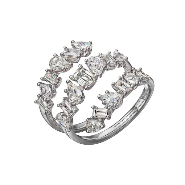 Emerald & Pear Shape Diamond Spiral Ring