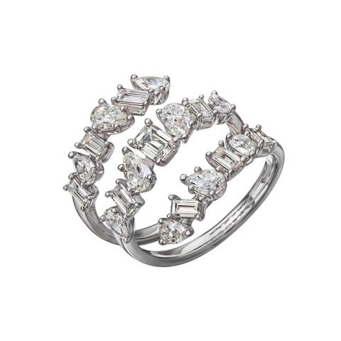 Emerald & Pear Shape Diamond Spiral Ring