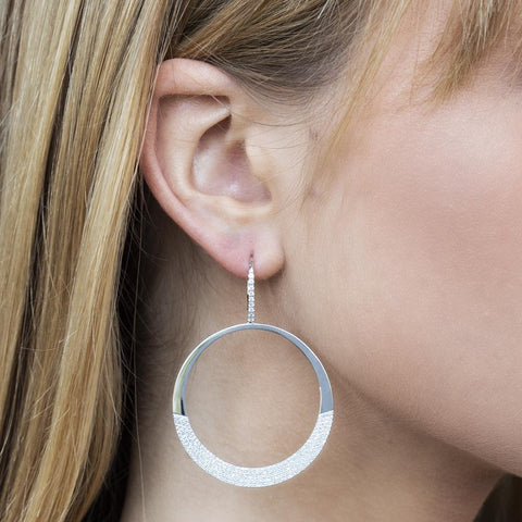 Half Pave Circle Earrings